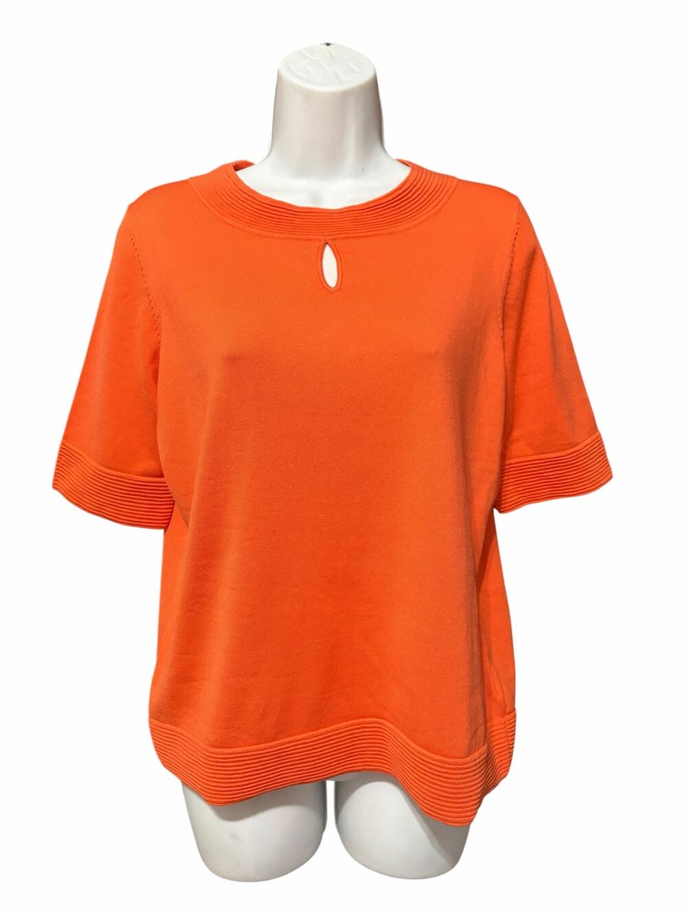 Pendleton Petite Large Orange Silk Blend Knit Top Keyhole Short Sleeve NWT
